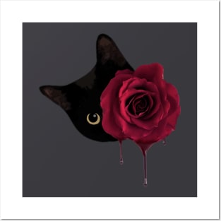 Black Cat With Rose Posters and Art